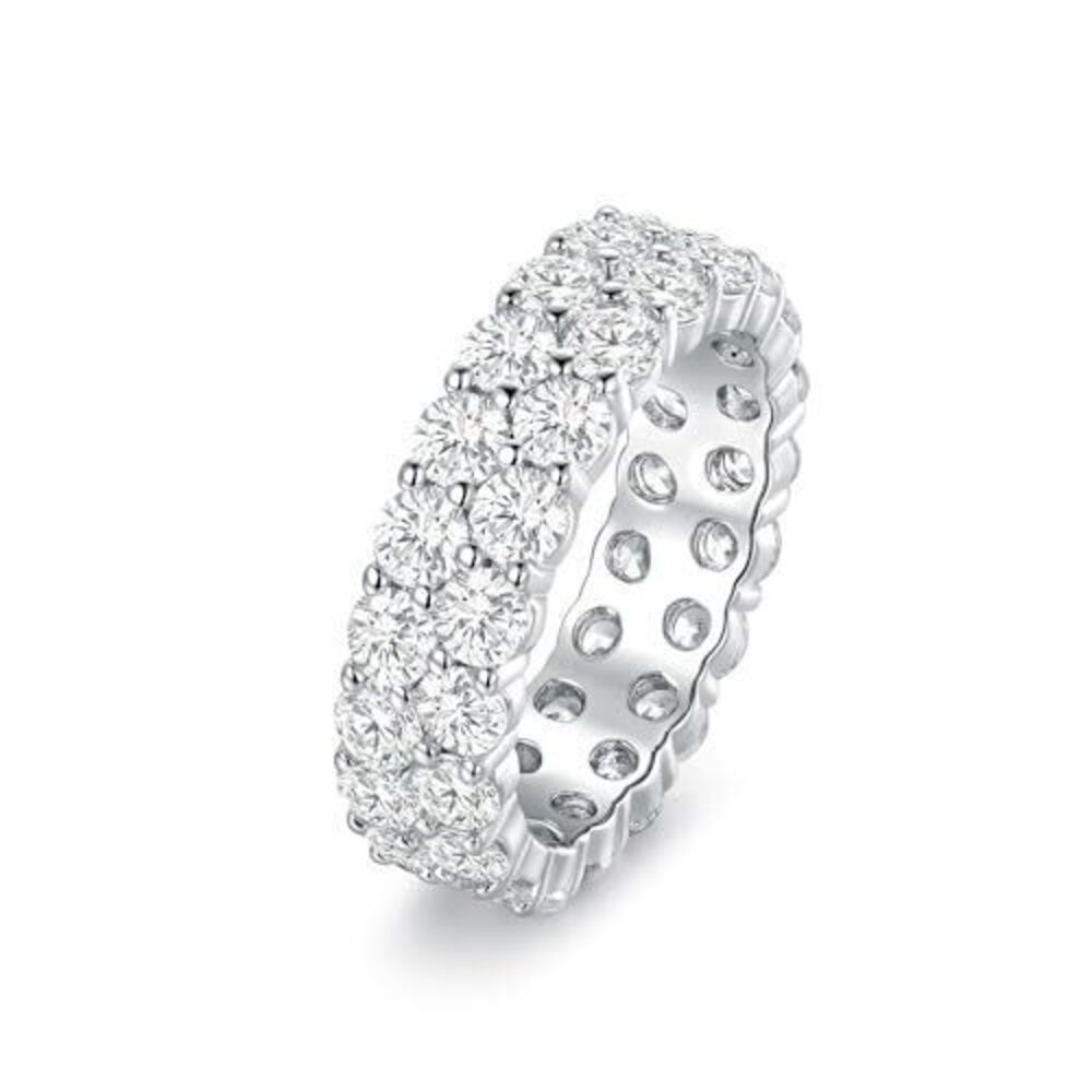 8629 18K White Gold Plated Round-Cut Cubic Zirconia All-Around Band Ring
